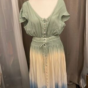 Gorgeous dip dye backless, full length dress size large nwt